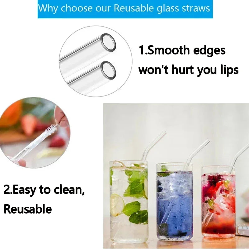1-10Pcs Reusable Glass Straw Set High Borosilicate Smoothie Cocktails Straw Healthy Eco Friendly Drinking Straw with Clear Brush