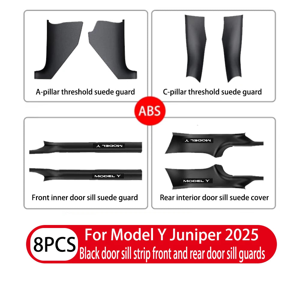 2 4 8PcsFor Tesla NewModelY Juniper 2025 ABS Front Rear Door Sill Protector Threshold Strip Anti-kick Guard Panel Waterproof Pad