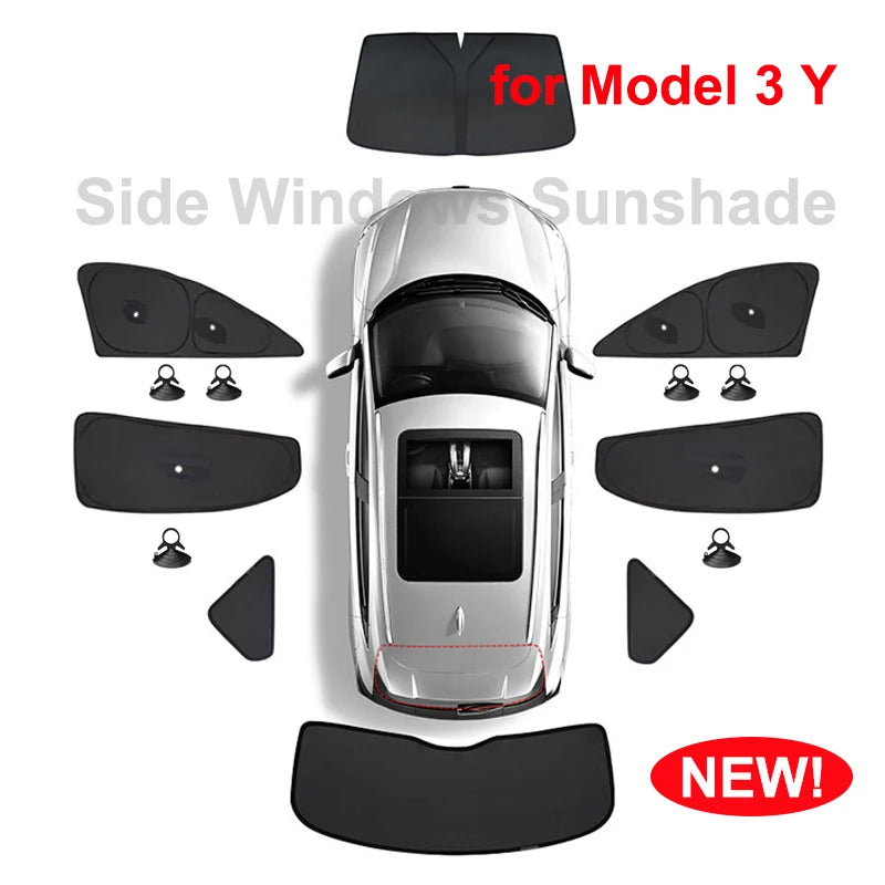 for Tesla Model 3 Y Juniper Highland 2025-2021 2026 Car Side Window Sunshade with Suction Cups Front Rear Windshield Privacy