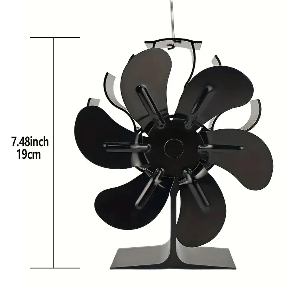 Heat Powered Stove Fan Eco Quiet Black 6 Blades Log Wood Burner Fireplace Fan Efficient Heat Distribution Winter Warmer Home