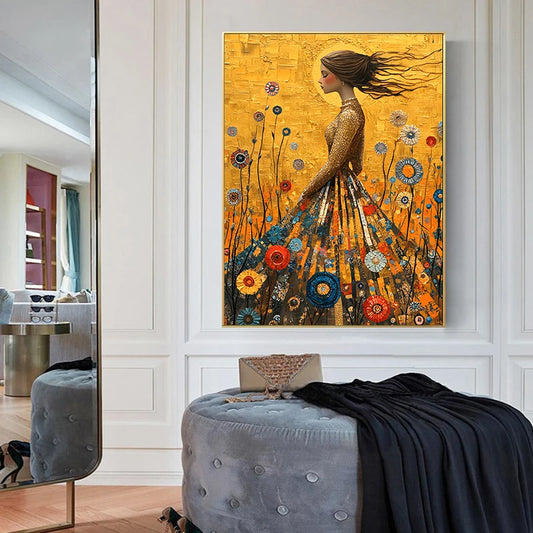 Gustav Klimt Style The Girl in the Golden Dress Canvas Painting Wall Art Home Decor For Living Room Bedroom Holiday Gift