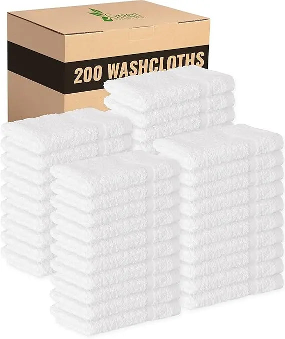 Eco-Friendly 12x12 Inch Cotton Washcloths - Bulk 200 Piece Set for Sustainable Living