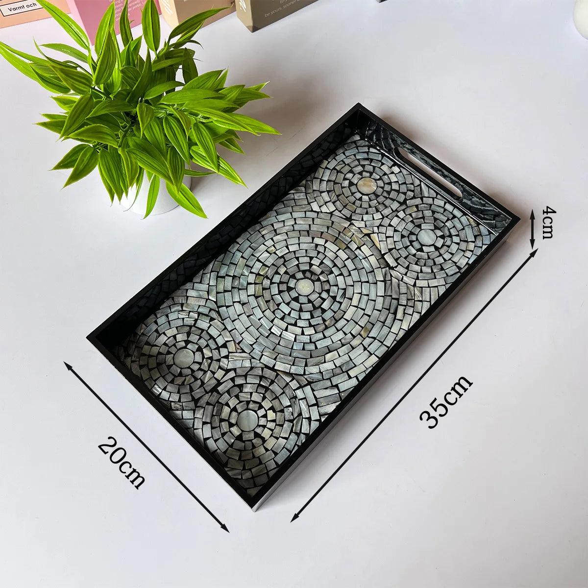 Light Luxury Natural Shells Household Storage Tray Rectangle Living Room Coffee Table Dim Sum Snack Storage for Household