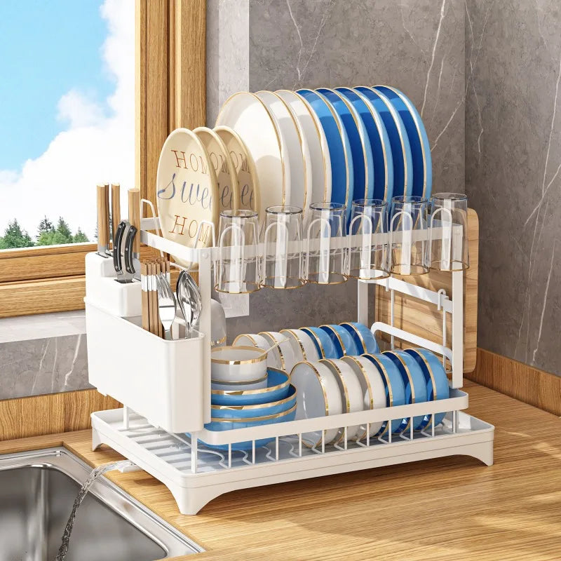New Kitchen Dish Rack Drain Rack Storage Rack Countertop Dishes and Chopsticks Rack with Cup Dish Knife Holder