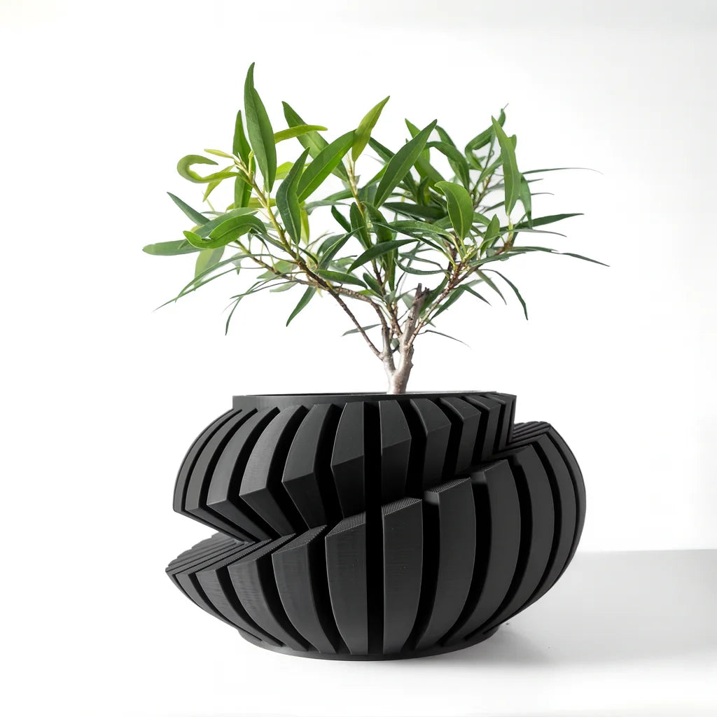 Eco-Friendly 3D Printed Flower Pot Irregular Geometric plant pot with Textured Lines for Tabletop Decor & Sustainable Gift