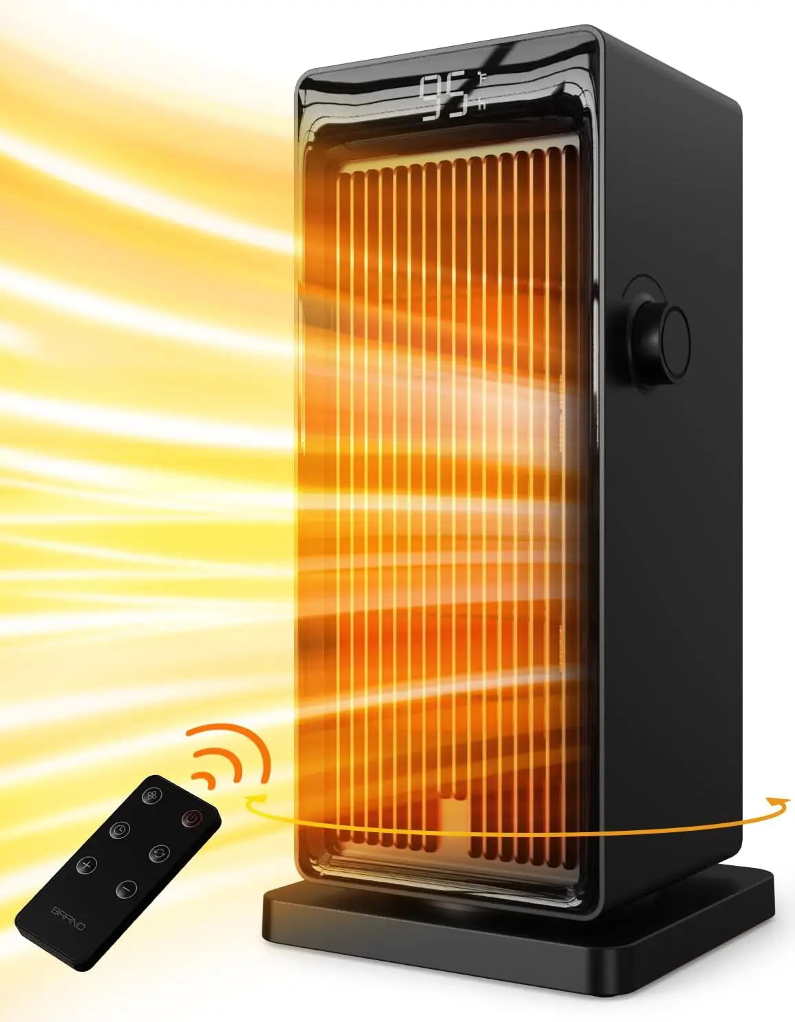 1500W Space Heater, ECO Thermostat, 90° Oscillating, 24H Timer, Remote Control, Fast Heating for Bedroom & Home Office