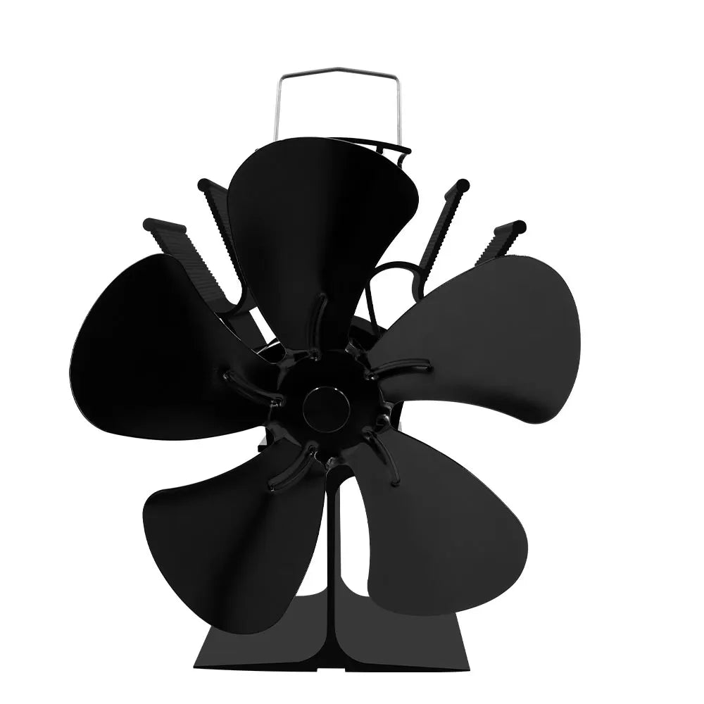 Heat Powered Stove Fan Eco Quiet Black 5 Blades Log Wood Burner Fireplace Fan Efficient Heat Distribution Winter Warmer Home