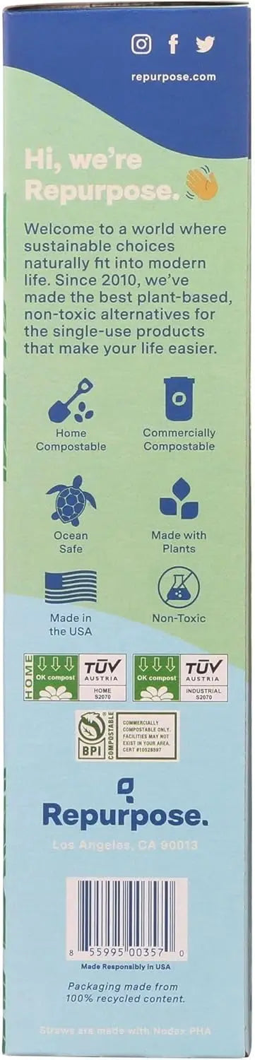 Eco-Friendly Bendy Straws, 50 Pack - Sustainable Plant-Based Alternative to Plastic