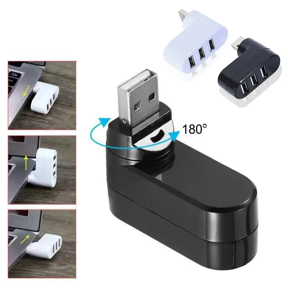 Mini USB 2.0 Hub USB Hub 2.0 Multi USB Splitter Hub Rotatable 3 Port Multiple Expander Splitter USB 2.0 Hub Computer Accessories