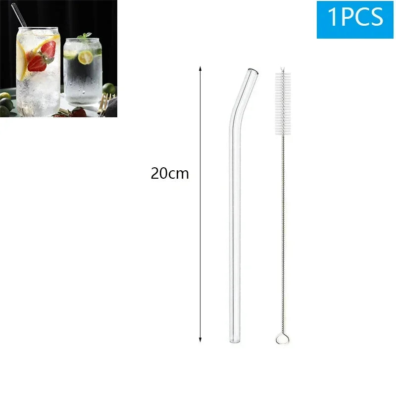 1-10Pcs Reusable Glass Straw Set High Borosilicate Smoothie Cocktails Straw Healthy Eco Friendly Drinking Straw with Clear Brush