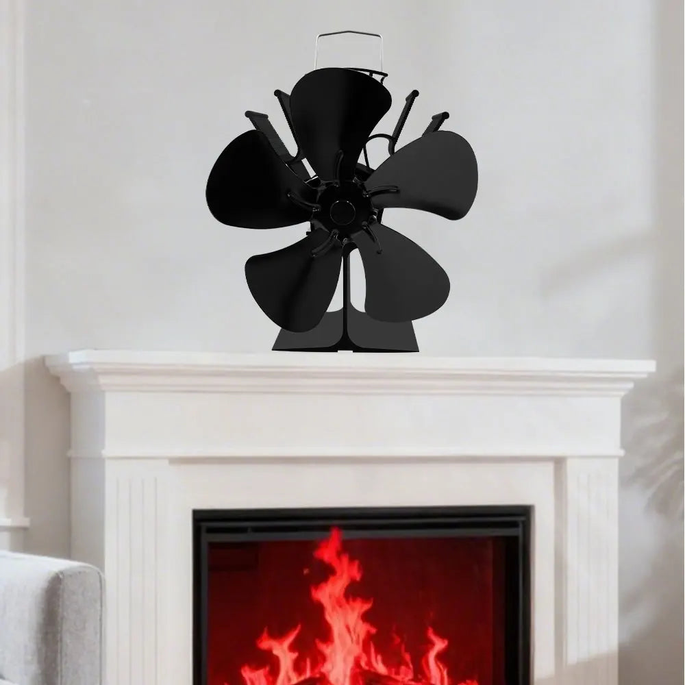 Heat Powered Stove Fan Eco Quiet Black 5 Blades Log Wood Burner Fireplace Fan Efficient Heat Distribution Winter Warmer Home