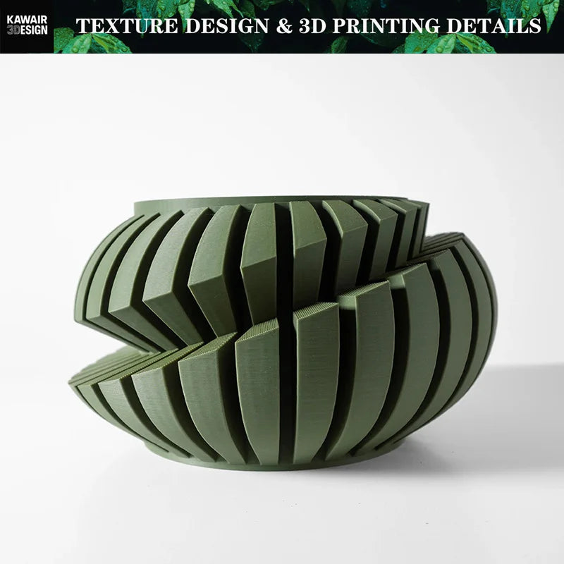 Eco-Friendly 3D Printed Flower Pot Irregular Geometric plant pot with Textured Lines for Tabletop Decor & Sustainable Gift