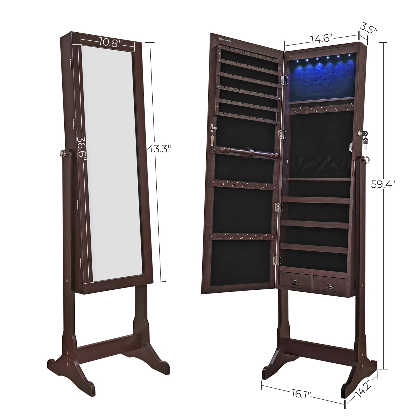 #Full Length Mirror Standing Lights Jewelry Cabinet Eco Friendly Mirror Jewelry Armoire with LED