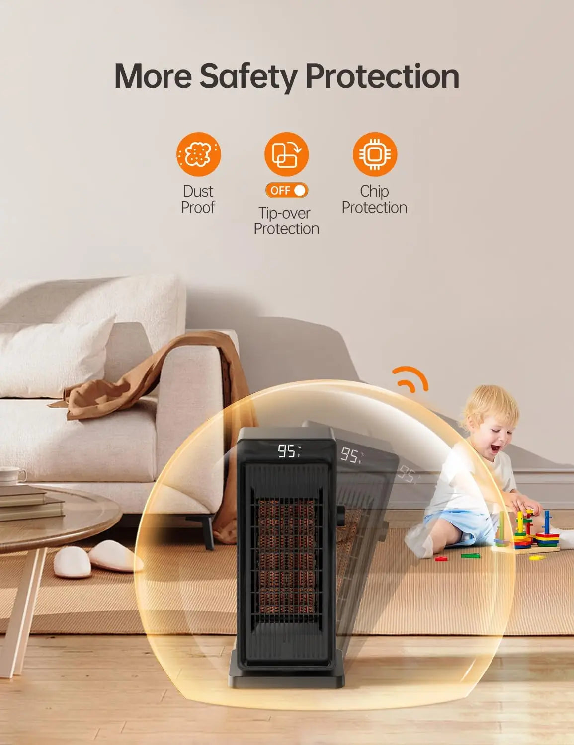 1500W Space Heater, ECO Thermostat, 90° Oscillating, 24H Timer, Remote Control, Fast Heating for Bedroom & Home Office