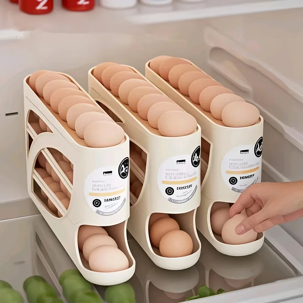 3-Tier Rolling Egg Storage Container for Refrigerator - Holds 24 Eggs, Large Capacity Kitchen & Fridge Storage Supplies