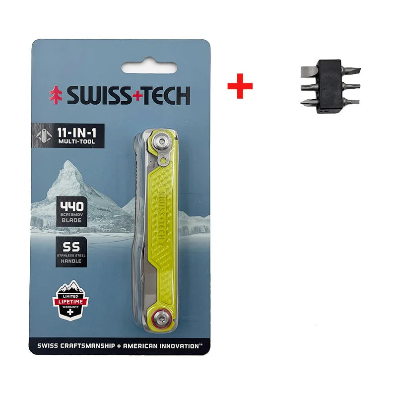 SWISS TECH 11 in 1 Mini Multitool Knife with Clip Folding EDC Outdoor Camping Survival Tools Scissors Screwdriver 2025 New