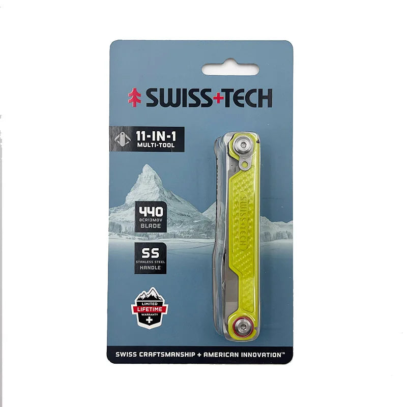 SWISS TECH 11 in 1 Mini Multitool Knife with Clip Folding EDC Outdoor Camping Survival Tools Scissors Screwdriver 2025 New