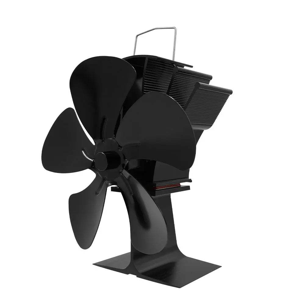 Heat Powered Stove Fan Eco Quiet Black 5 Blades Log Wood Burner Fireplace Fan Efficient Heat Distribution Winter Warmer Home