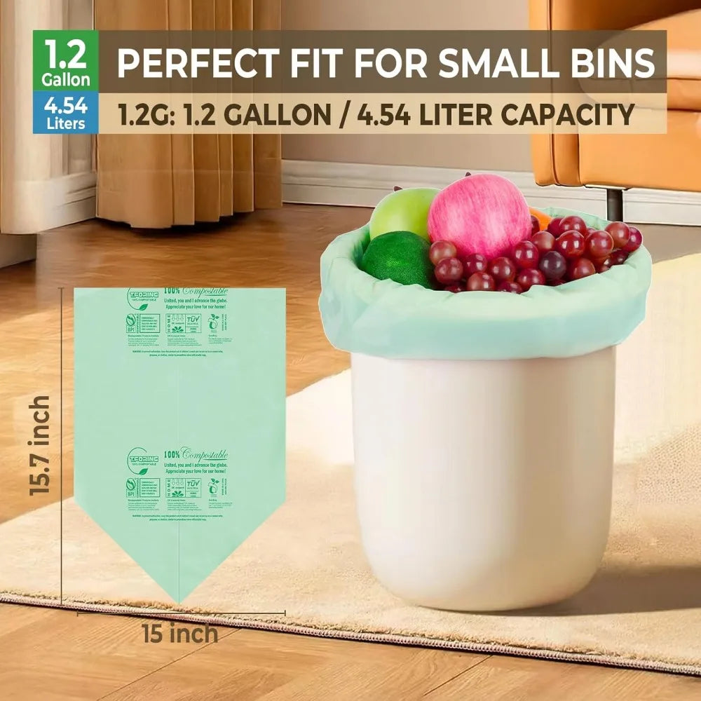 1.2 Gallon Compostable Trash Bags, 80 Count, ASTM D6400 & OK Compost Home Certified for Eco-Friendly Kitchen Waste