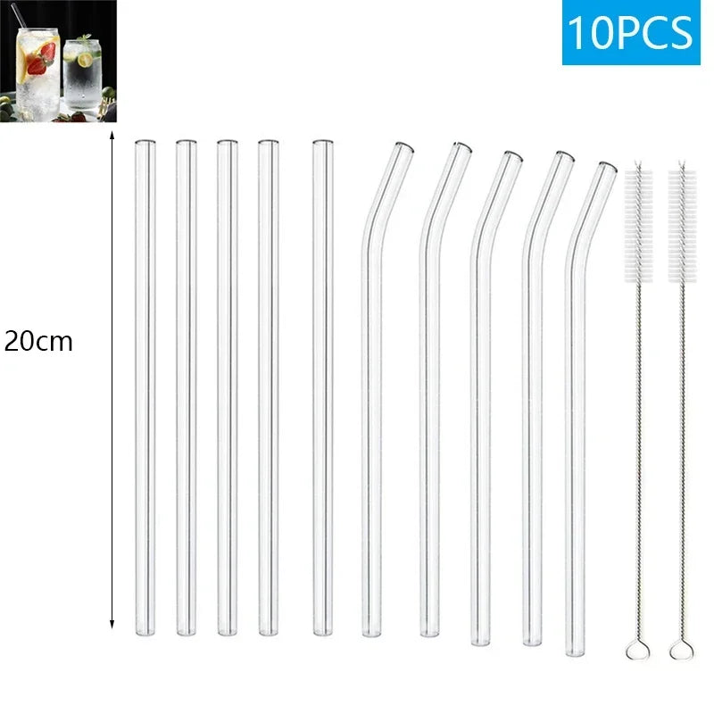 1-10Pcs Reusable Glass Straw Set High Borosilicate Smoothie Cocktails Straw Healthy Eco Friendly Drinking Straw with Clear Brush