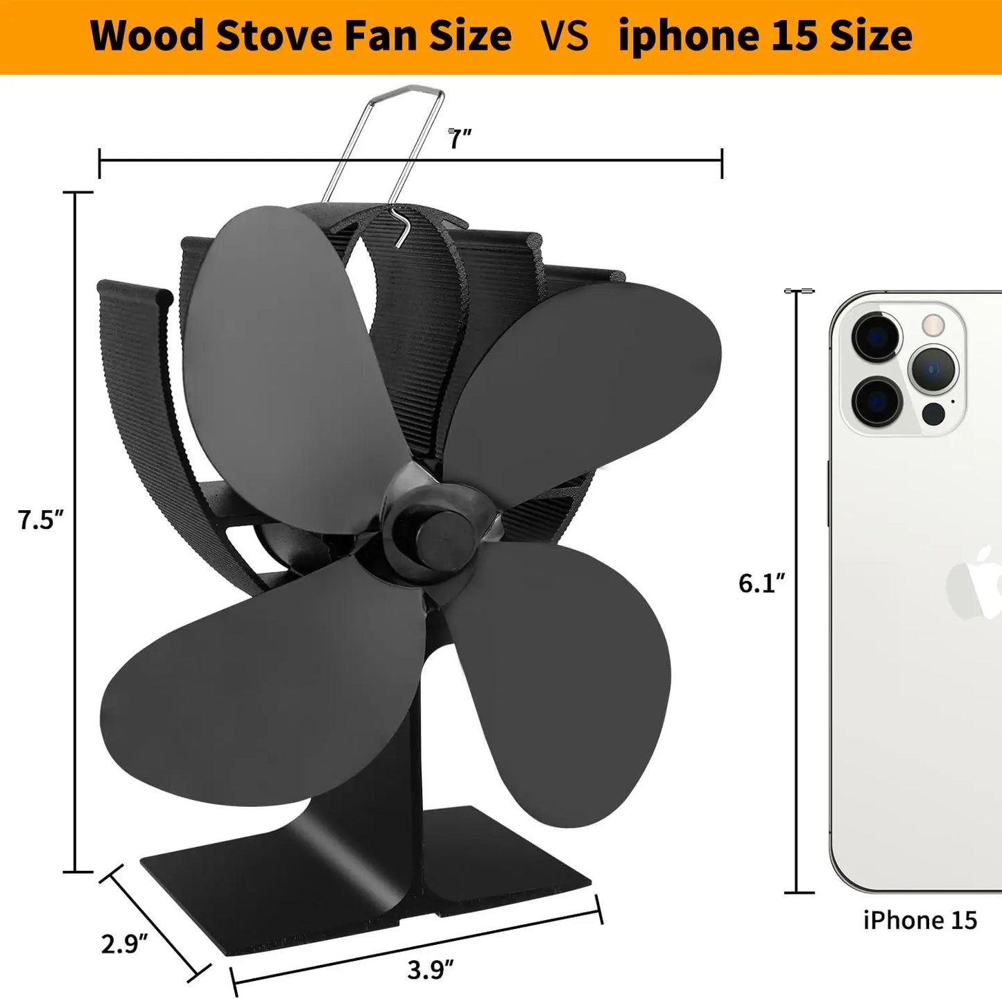 4 Blade Heat Powered Wood Stove Fan for Fireplace, Eco Friendly Home Heating